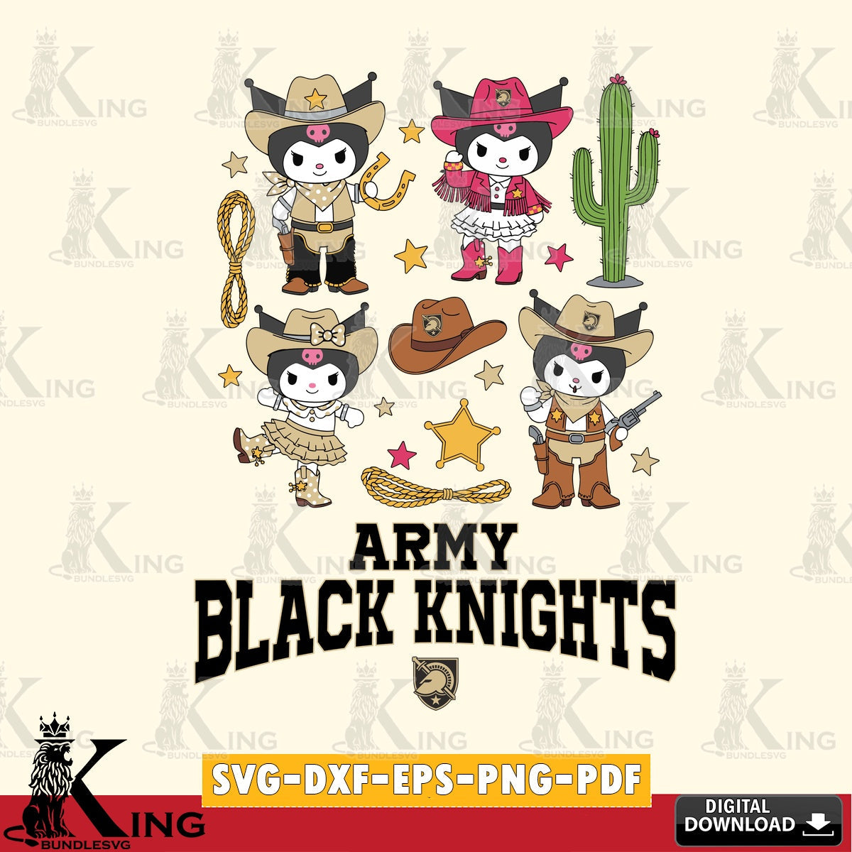 Army Black Knights Kuromi Cowboy Western SVG file, Cricut, Cut file  , Digital Download , Instant Download, Sanrio svg, Clipart