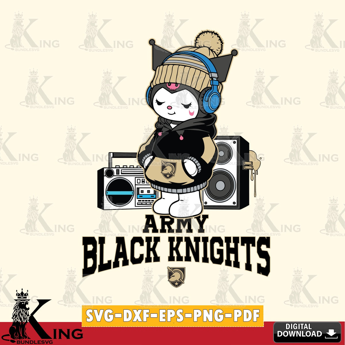 Army Black Knights Kuromi Football Music SVG file, Cricut, Cut file  , Digital Download , Instant Download, Sanrio svg, Clipart