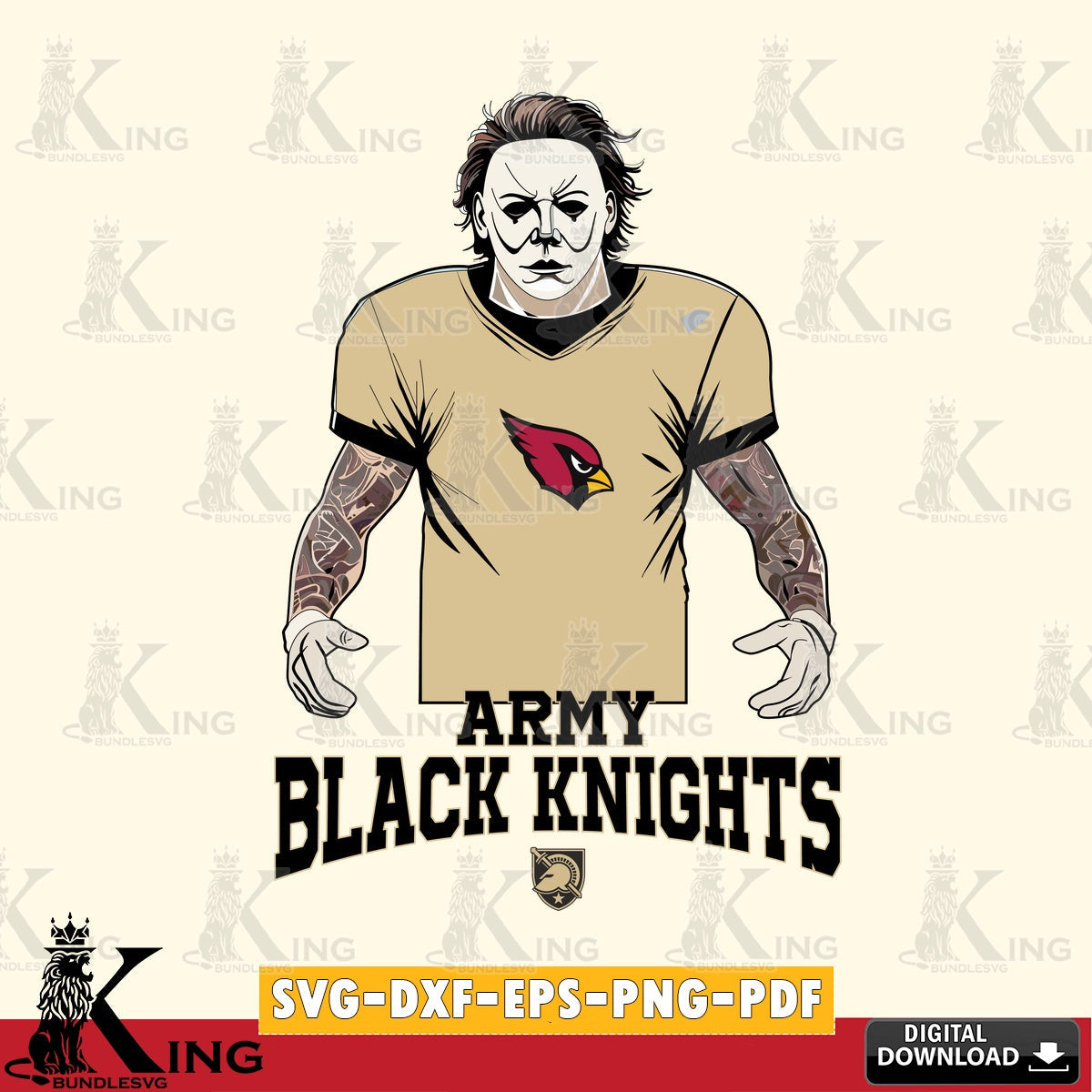 Digital clipart of Army Black Knights Michael Myers tattoo football, NCAA vector art for engraving, cutting, and printing