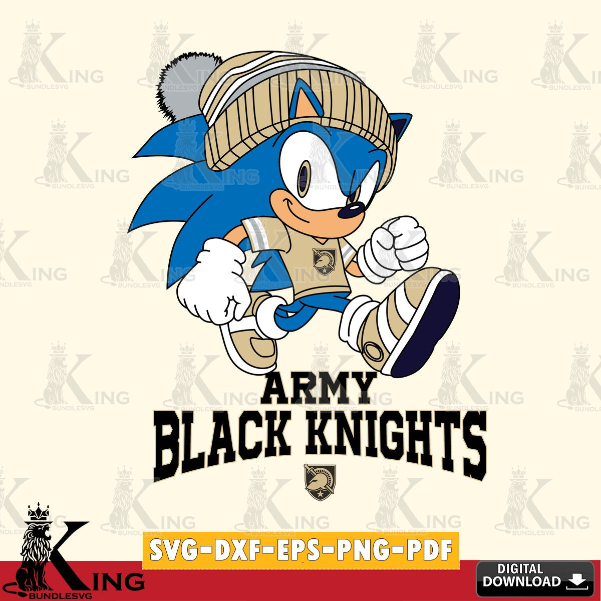 Hand-drawn style art of Army Black Knights Sonic Football, a digital file for silhouette cameo and cricut projects
