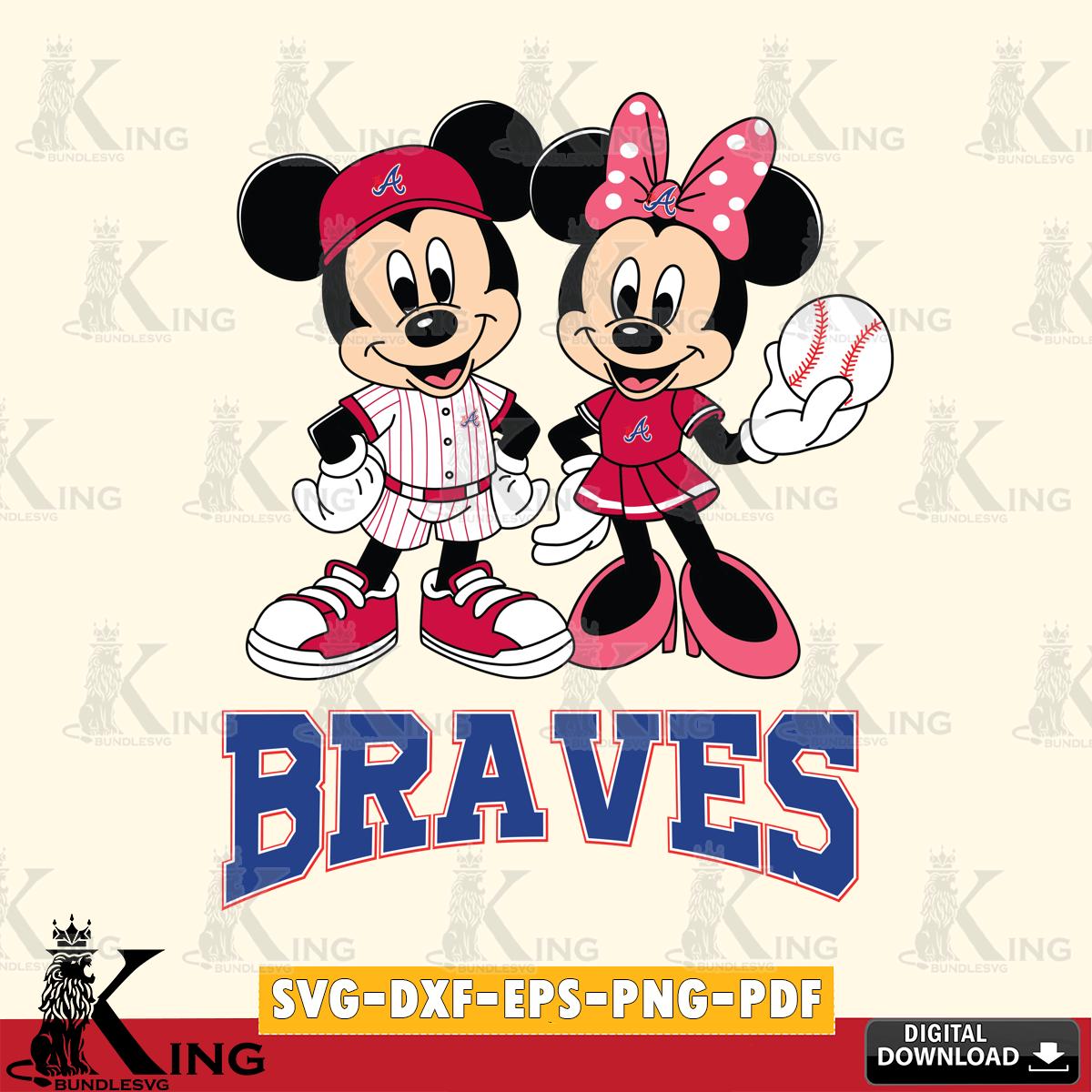 Atlanta Braves Baseball Mickey Minnie Mouse SVG File, MLB for Cricut, Silhouette, Digital Download , file cut