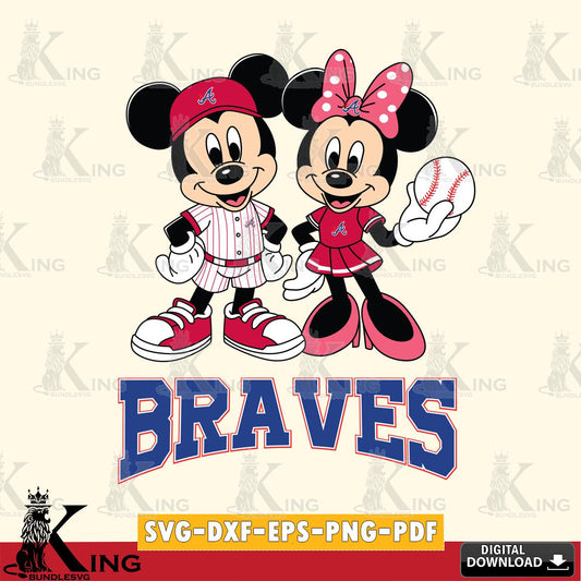 Atlanta Braves Baseball Mickey Minnie Mouse SVG File, MLB for Cricut, Silhouette, Digital Download , file cut