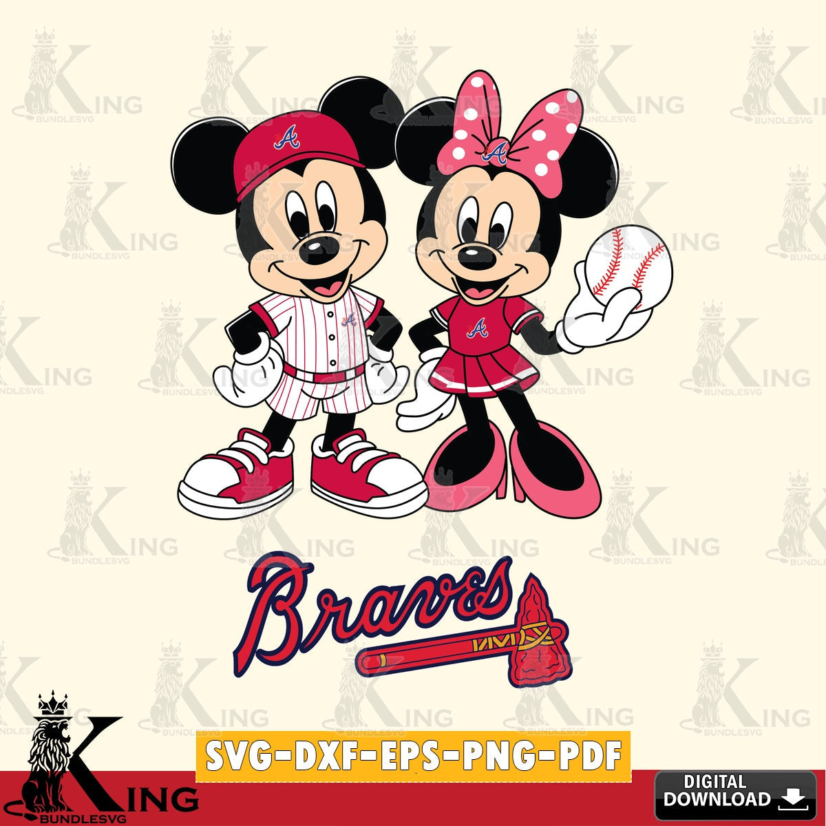 Atlanta Braves Baseball Mickey Minnie Mouse SVG file , For Cricut,  File cut , Digital Download , PDF File, Cut Files