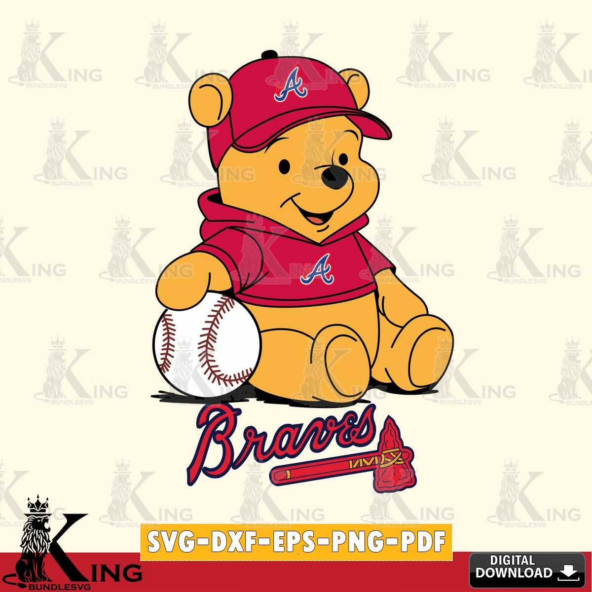 Modern graphic depicting Atlanta Braves Baseball Star Teddy, a digital clipart compatible with laser engraving and cutting