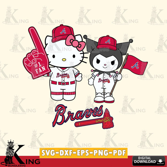 Jumbo collection of Atlanta Braves Hello Kitty Kuromi Fan Baseball, a digital download for Cricut Maker and paper crafts