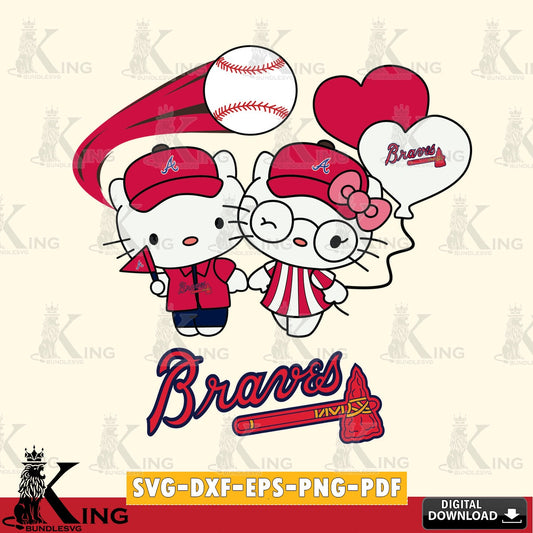 Giant set featuring Atlanta Braves Hello Kitty baseball couple, vector illustration for POD merchandise and apparel