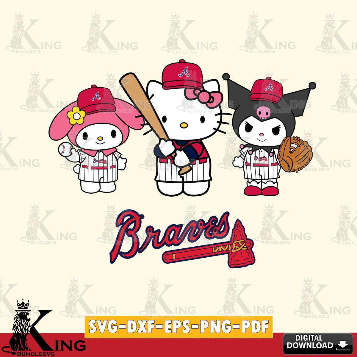 Printable art of Atlanta Braves Kawaii baseball team, digital file for silhouette cameo and cricut projects