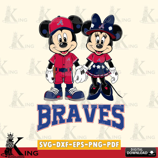 Atlanta Braves Mickey Minnie Baseball SVG File, MLB for Cricut, Silhouette, Digital Download , file cut