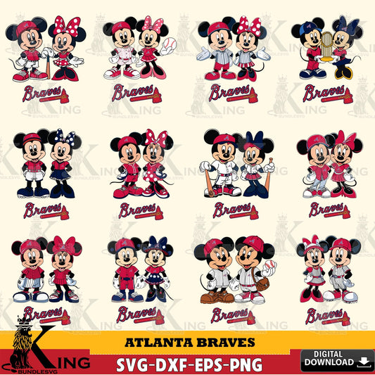 Atlanta Braves Mickey Minnie Baseball Player MLB Bundle SVG file , For Cricut,  File cut , Digital Download , PDF File, Cut Files
