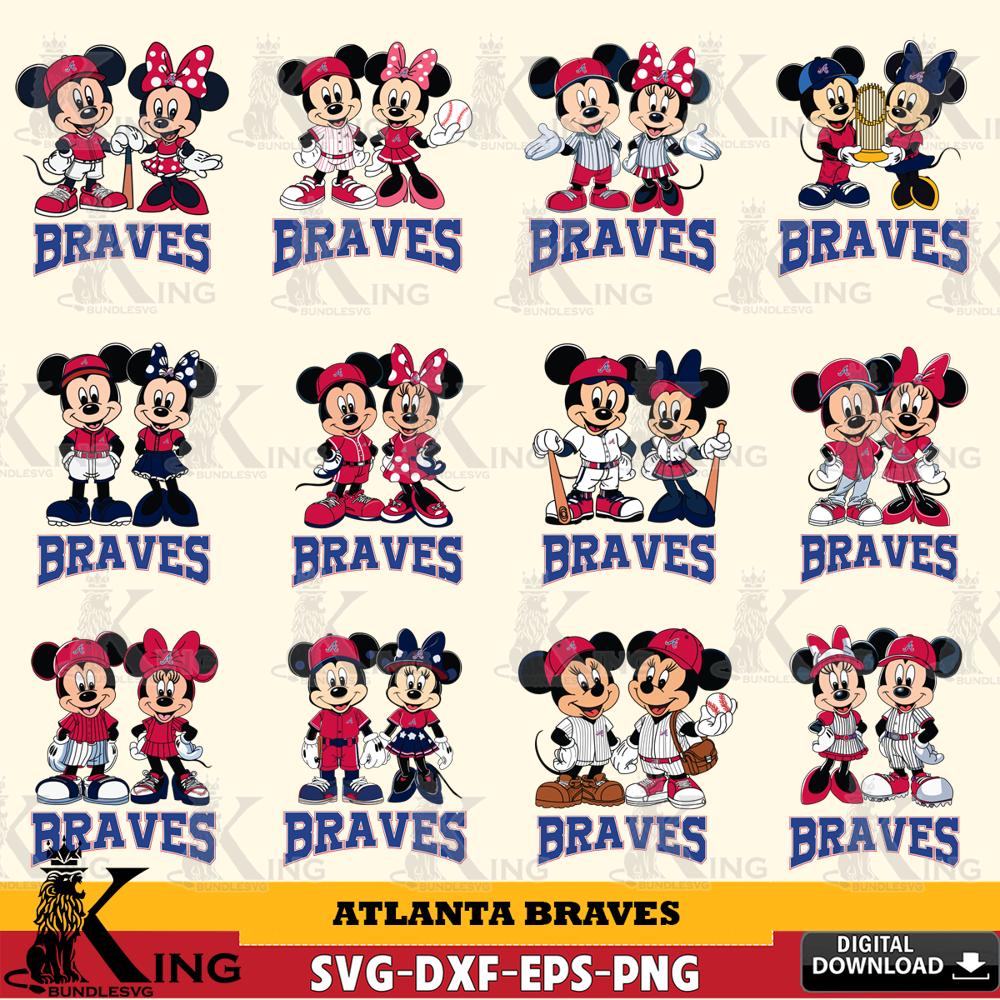 Atlanta Braves Mickey Minnie MLB Bundle SVG DXF EPS PNG PDF, MLB for Cricut, Silhouette, Digital Download , file cut