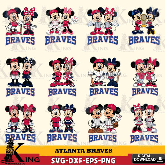 Atlanta Braves Mickey Minnie MLB Bundle SVG DXF EPS PNG PDF, MLB for Cricut, Silhouette, Digital Download , file cut