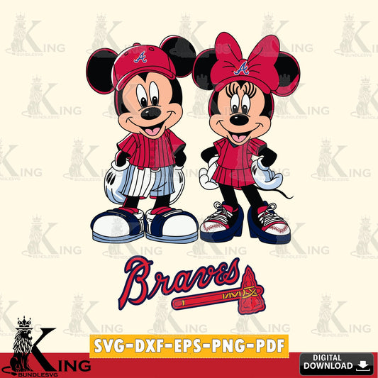Atlanta Braves Mickey Minnie Mouse Fan SVG file , For Cricut,  File cut , Digital Download , PDF File, Cut Files