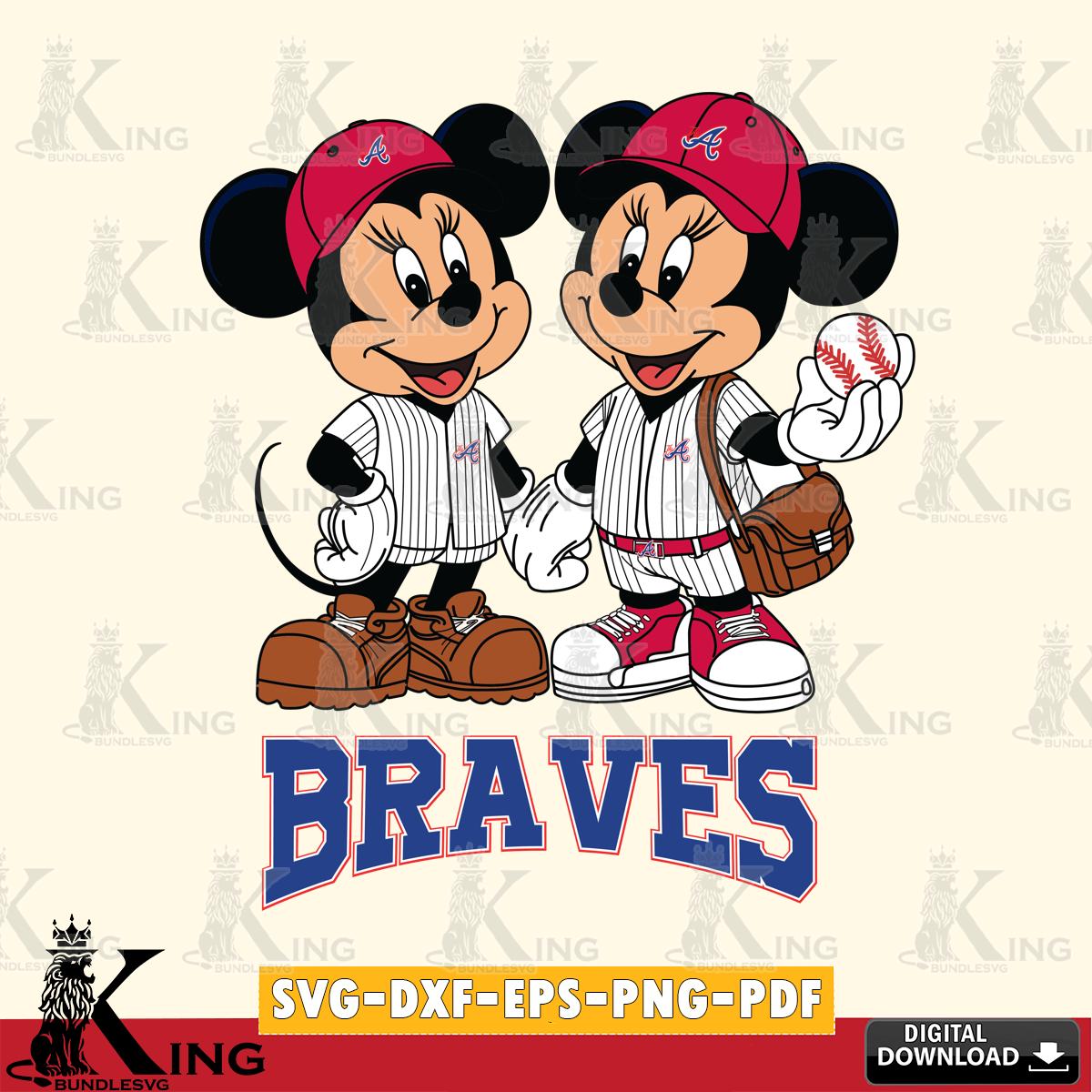 Atlanta Braves Mickey Minnie Mouse couple SVG File, MLB for Cricut, Silhouette, Digital Download , file cut