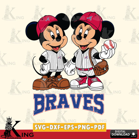 Atlanta Braves Mickey Minnie Mouse couple SVG File, MLB for Cricut, Silhouette, Digital Download , file cut