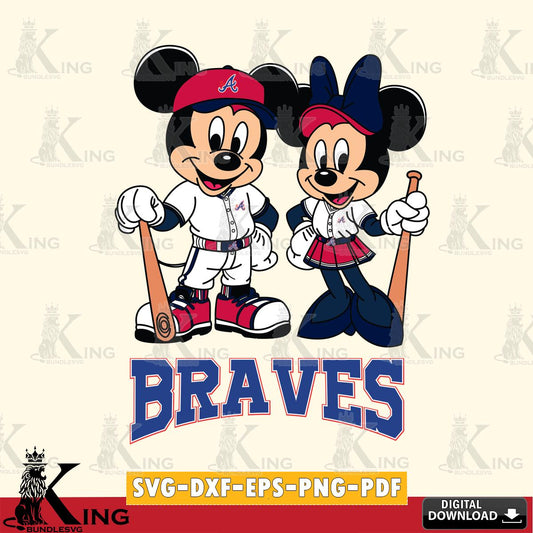 Atlanta Braves Mickey Minnie Mouse player SVG File, MLB for Cricut, Silhouette, Digital Download , file cut