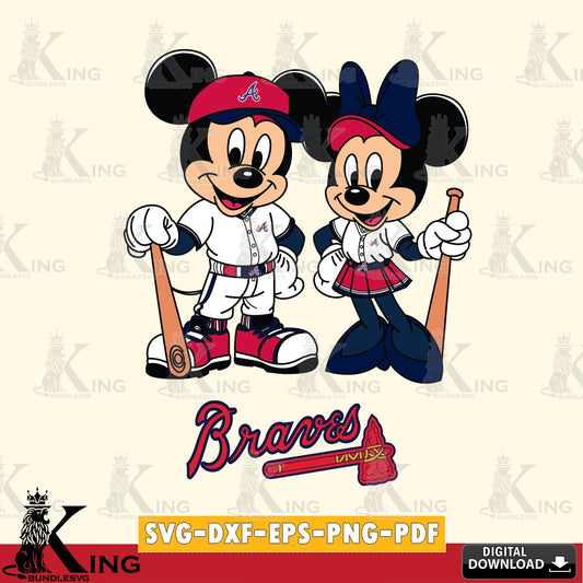 Atlanta Braves Mickey Minnie Mouse player SVG file , For Cricut,  File cut , Digital Download , PDF File, Cut Files