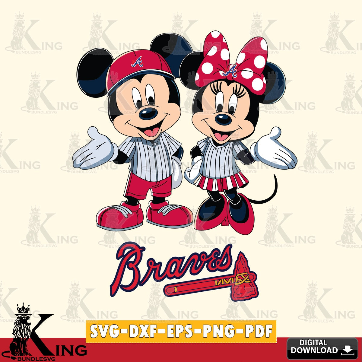 Atlanta Braves Mickey Minnie couple SVG file , For Cricut,  File cut , Digital Download , PDF File, Cut Files