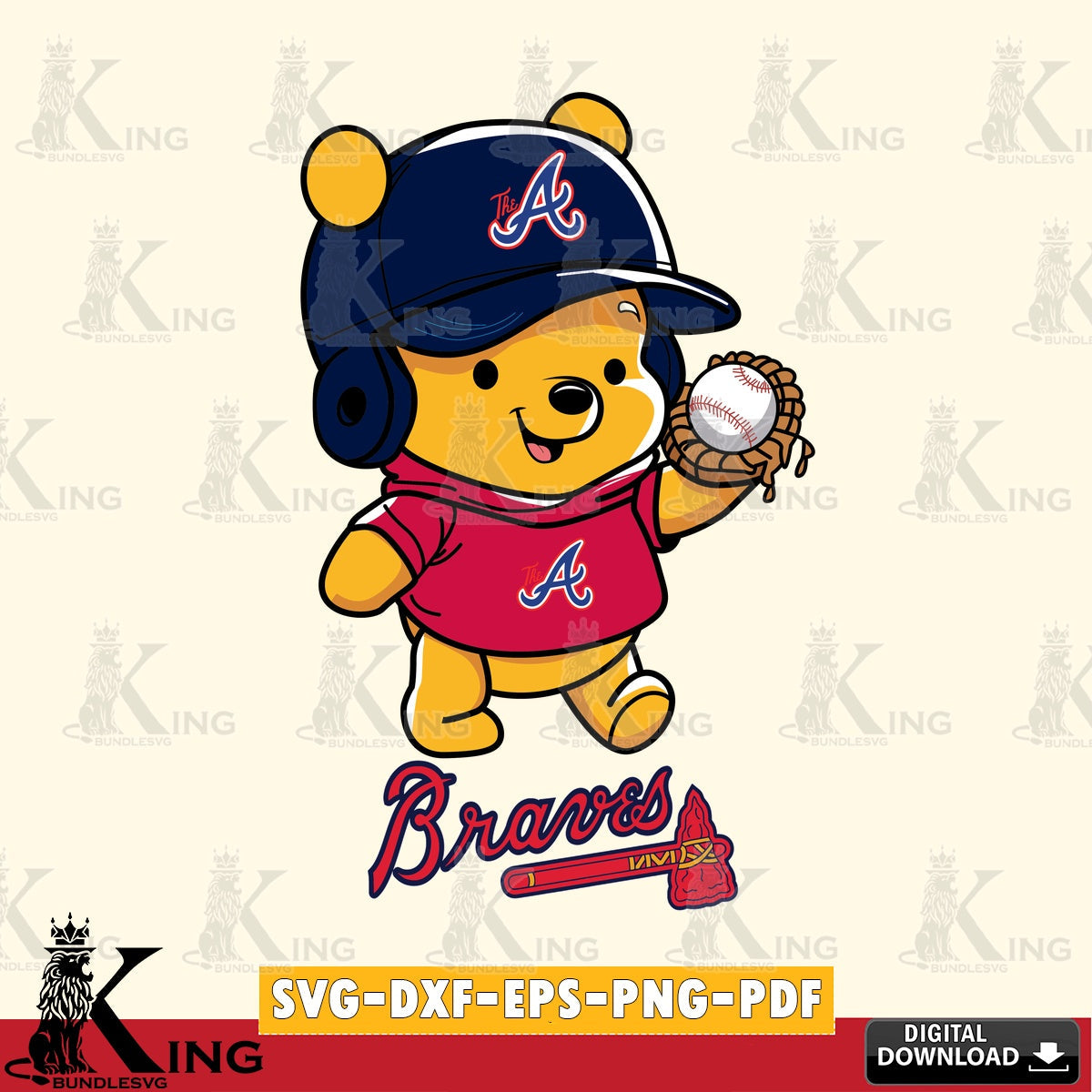 Creative design featuring Atlanta Braves Pooh Bear baseball, cut file ideal for vinyl projects and T-shirt printing