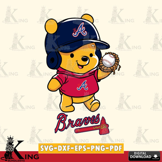 Creative design featuring Atlanta Braves Pooh Bear baseball, cut file ideal for vinyl projects and T-shirt printing