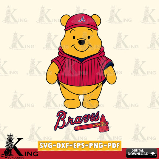 Digital download featuring Atlanta Braves Pooh Bear baseball mascot digital clipart compatible with laser engraving and cutting.