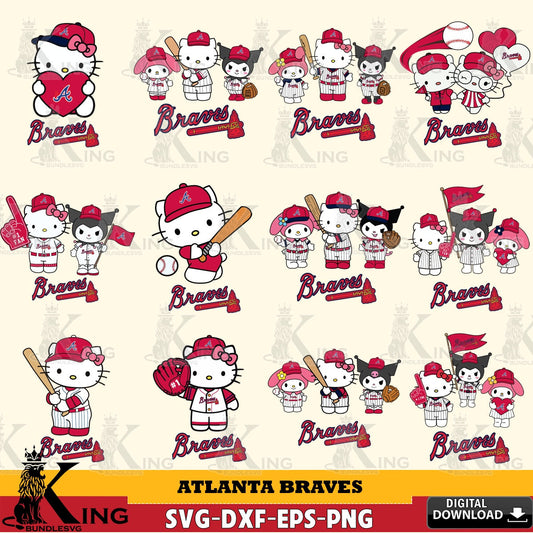 Variety pack of Atlanta Braves Sanrio Squad Baseball MLB Bundle vector art for engraving, cutting, and printing