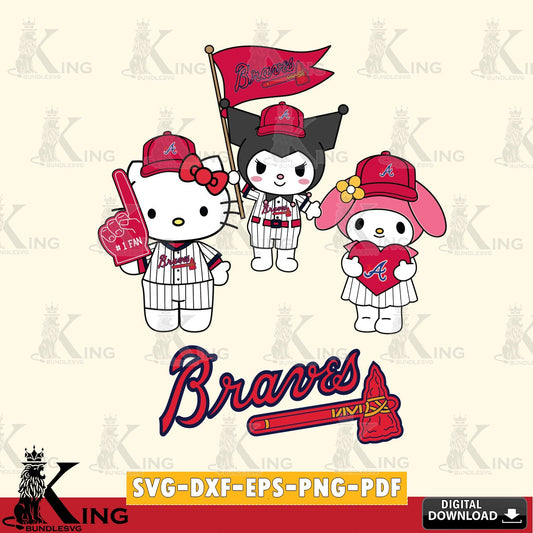 Vector design showing Atlanta Braves Sanrio Squad Cute, SVG PNG files perfect for Cricut and Silhouette cutting