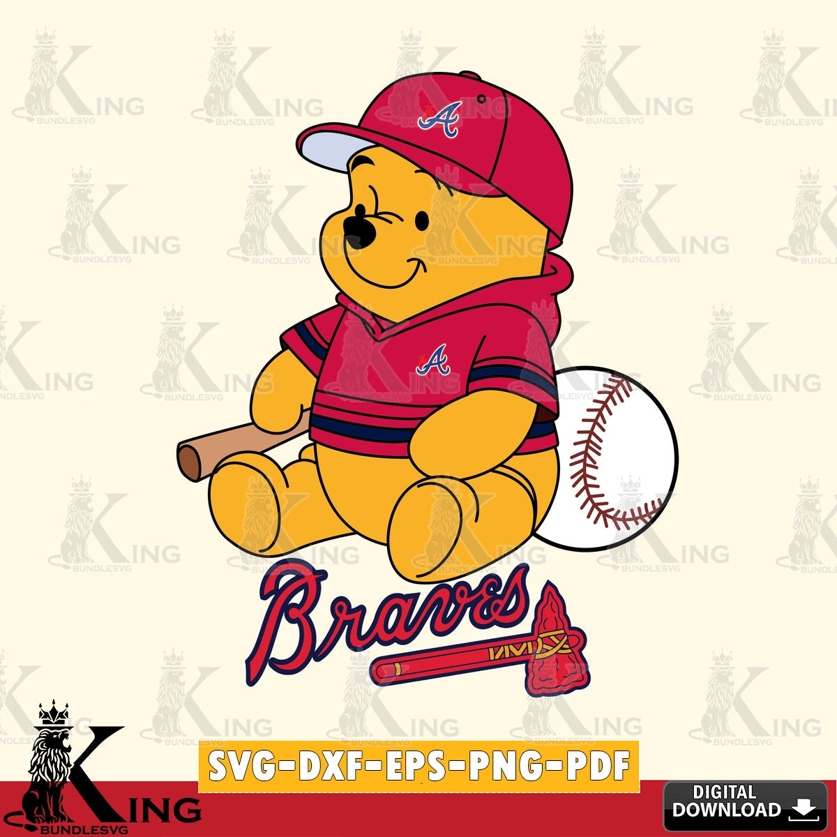 Creative design featuring Atlanta Braves Winnie the Pooh Baseball SVG PNG design suitable for Glowforge and laser cutting