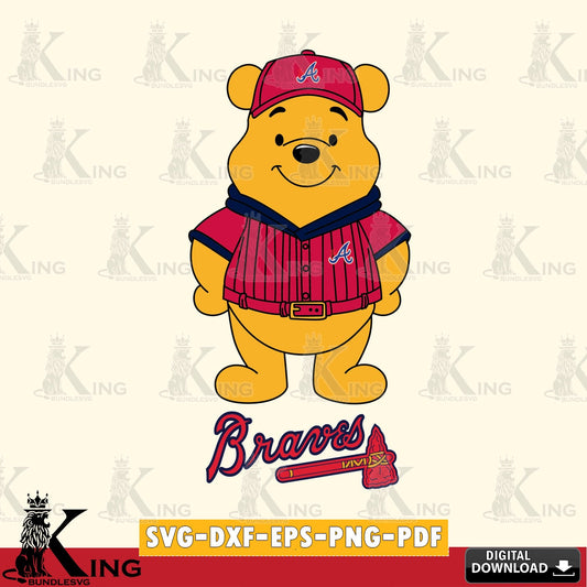 Eye-catching graphic of Atlanta Braves Winnie the Pooh Game Day SVG design suitable for Glowforge and laser cutting