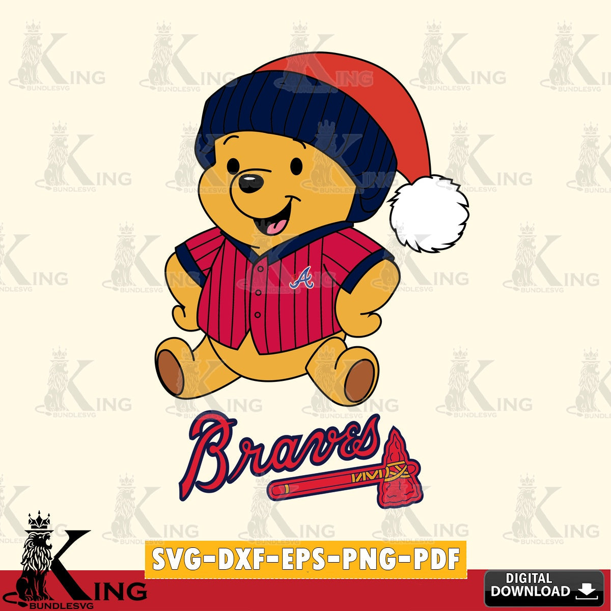 Vector design showing Atlanta Braves Winnie the Pooh playing ball, versatile clip art for stickers, decals, and mugs.