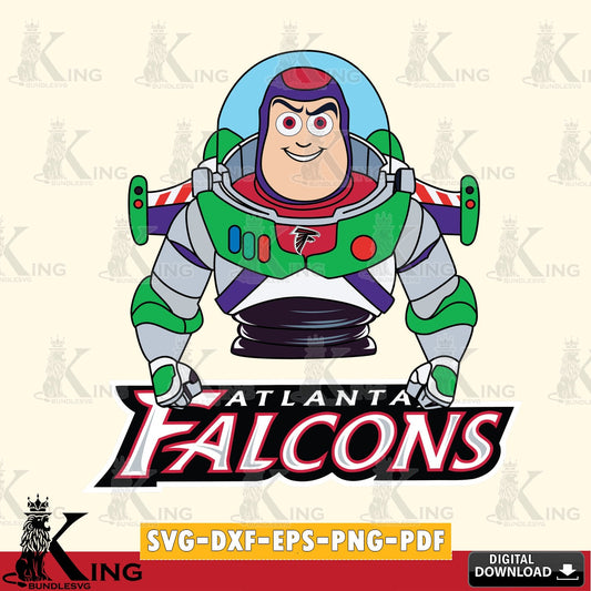 Detailed illustration of an Atlanta Falcons Buzz Lightyear football, NFL, PNG clipart for sublimation printing and graphic design