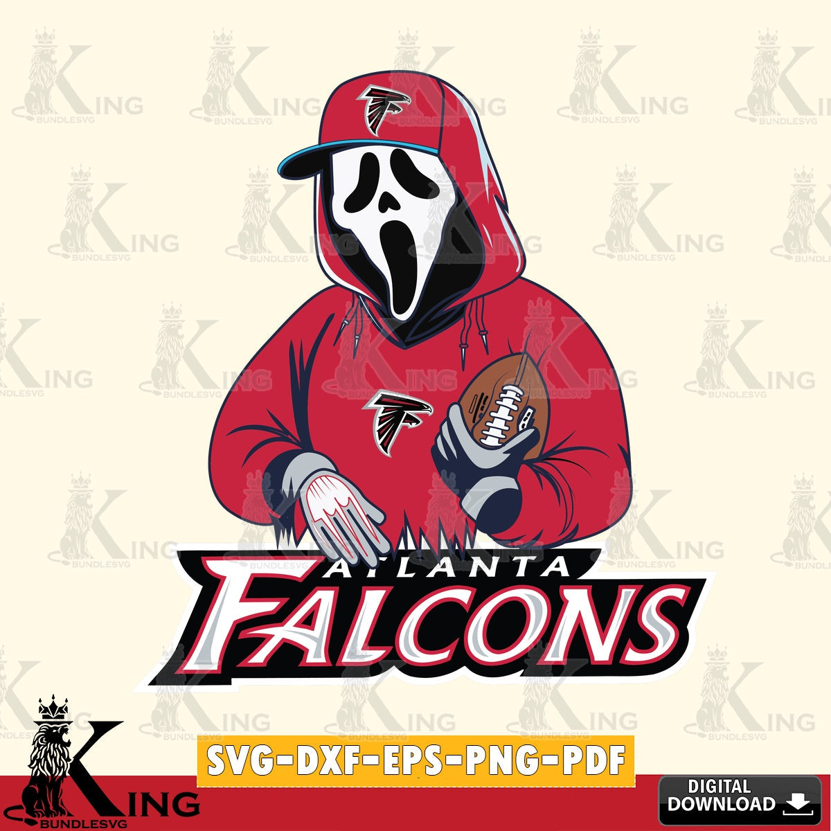 Custom design featuring Atlanta Falcons Ghostface Scream player Football, PNG clipart for sublimation printing and graphic design