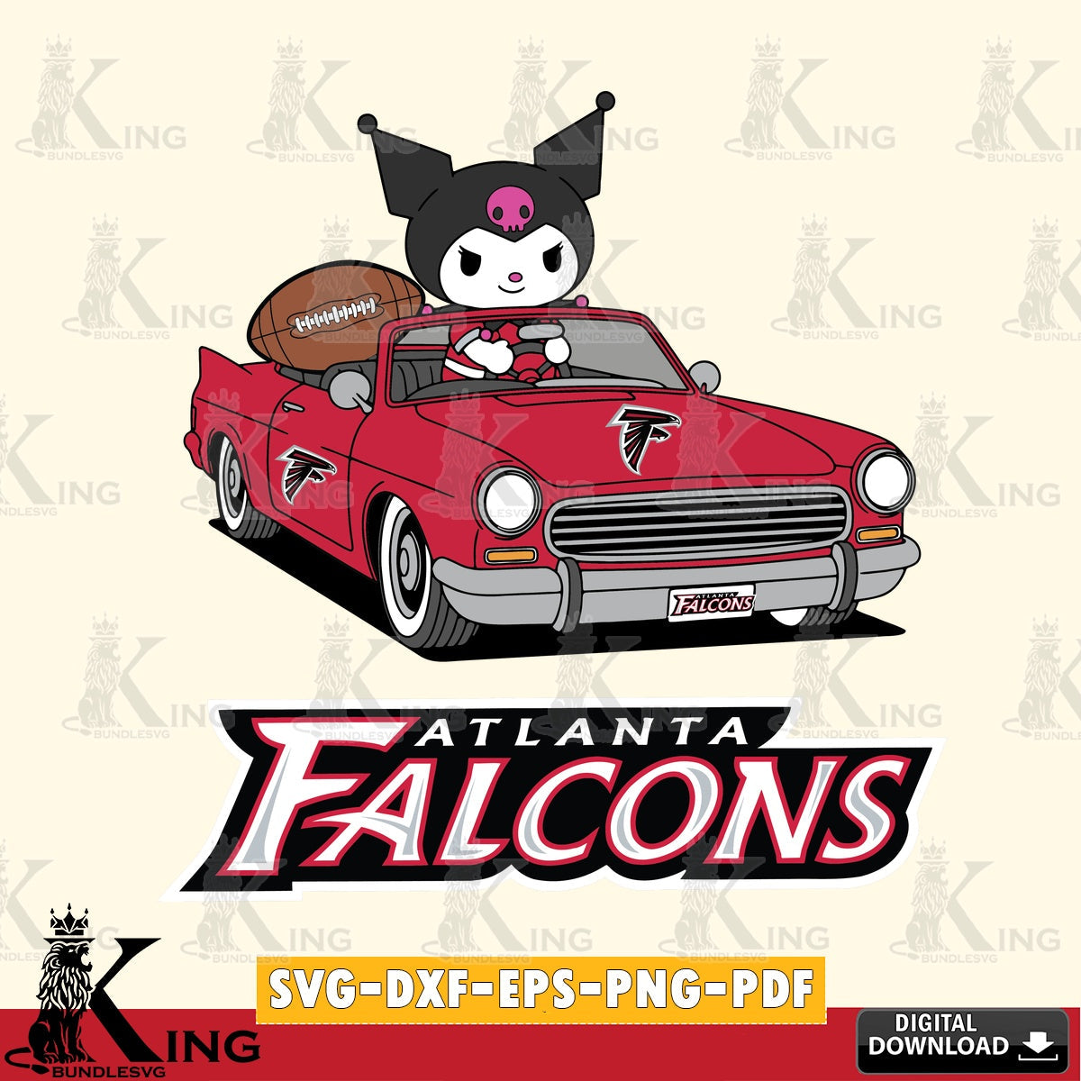 Atlanta Falcons Kuromi Car Football Game SVG file, Cricut, Cut file  , Digital Download , Instant Download, Sanrio svg, Clipart