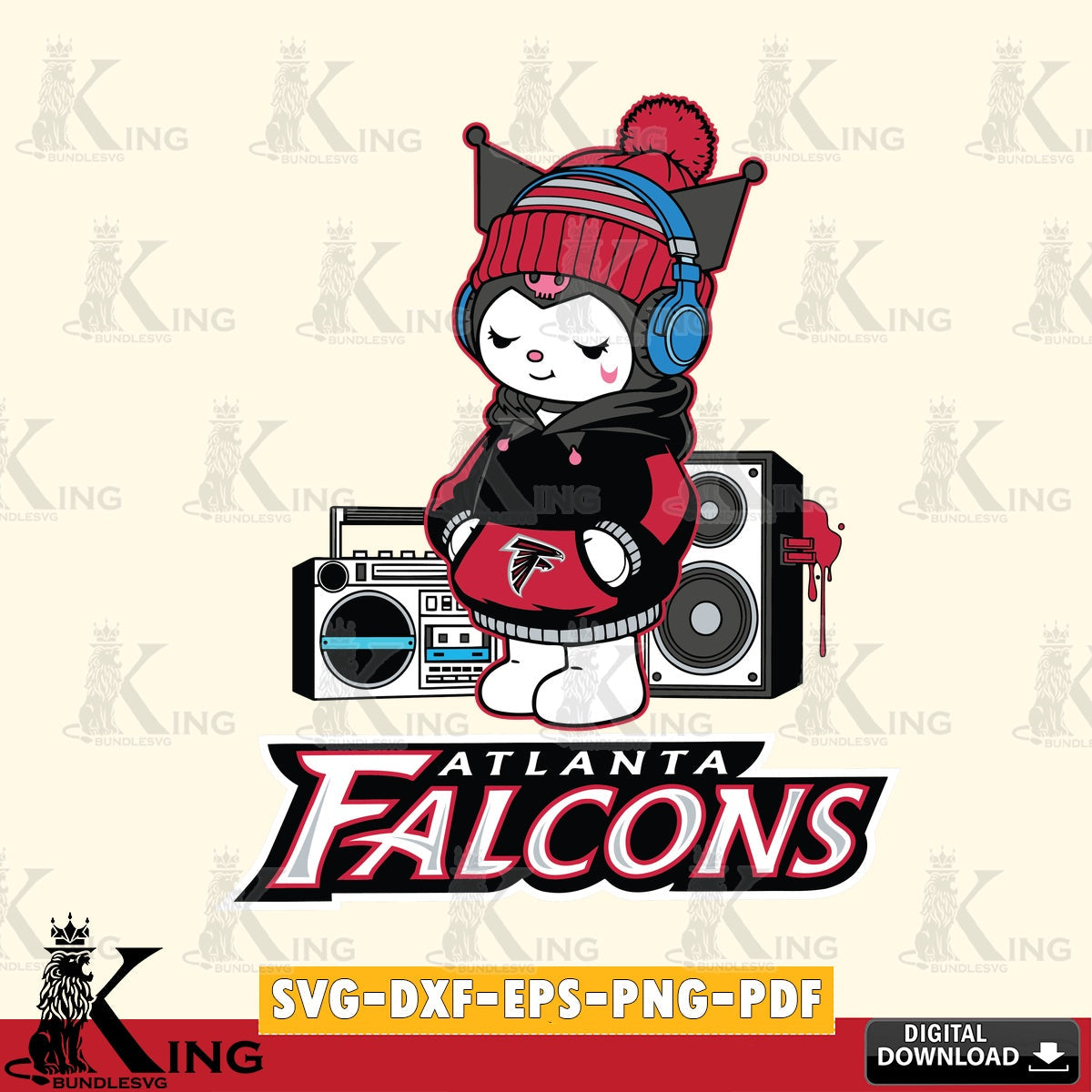 Atlanta Falcons Kuromi Football Music SVG file, Cricut, Cut file  , Digital Download , Instant Download, Sanrio svg, Clipart