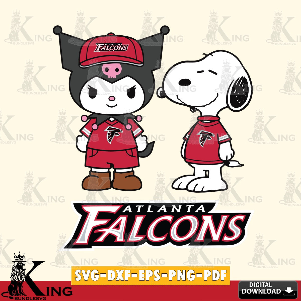 Atlanta Falcons Kuromi Snoopy Football SVG file, Cricut, Cut file  , Digital Download , Instant Download, Sanrio svg, Clipart