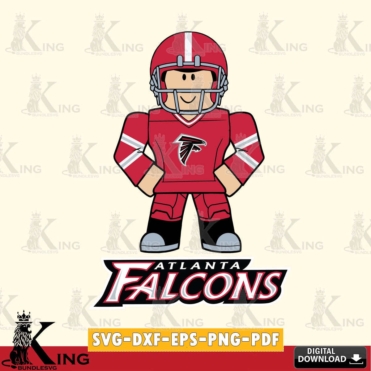 Hand-drawn style art of Atlanta Falcons Roblox cool football, Cricut, NFL File cut, Digital Download SVG cut file for