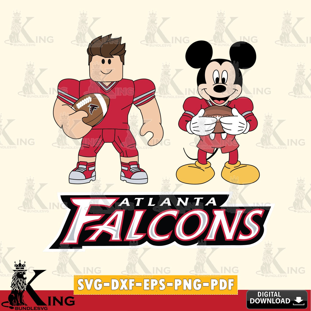 Stylish representation of Atlanta Falcons Roblox & Mickey Football, vector illustration for POD merchandise and apparel