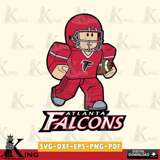 Detailed illustration of Atlanta Falcons Roblox player in rugby attire, vector illustration for POD merchandise and apparel