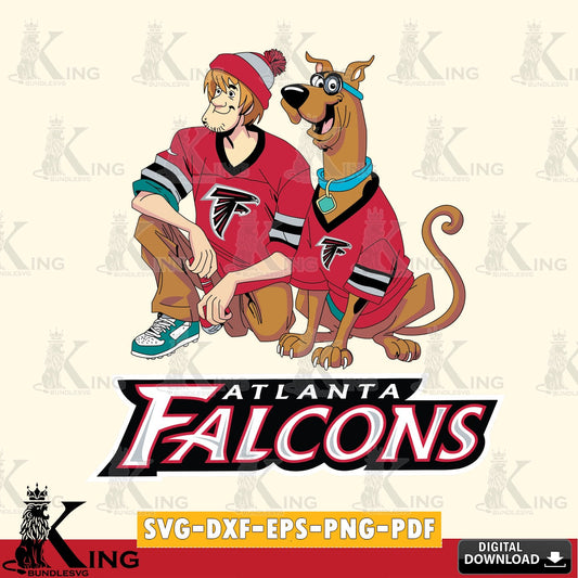Printable art of Atlanta Falcons Shaggy and Scooby Doo football, vector illustration for POD merchandise and apparel