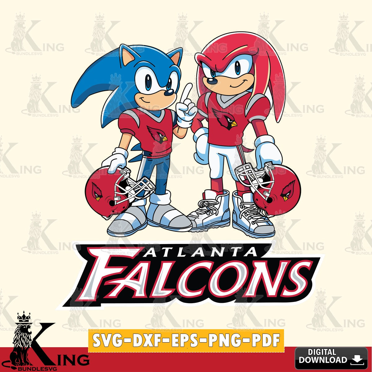 Digital download featuring Atlanta Falcons Sonic And Knuckles Football, a crafting file for iron-on transfer and vinyl decals.