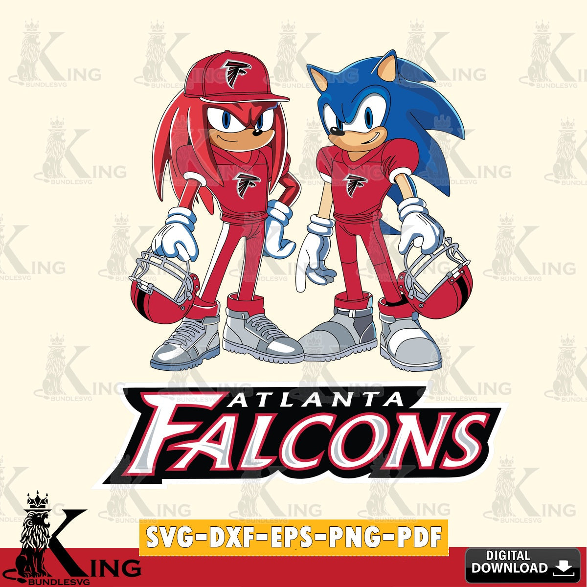 Unique artwork depicting Atlanta Falcons Sonic And Knuckles player football, a digital download for Cricut Maker and paper crafts
