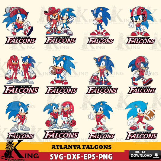 Premium pack containing Atlanta Falcons Sonic & Knuckles NFL Football Bundle SVG cut file for personalized gifts and laser