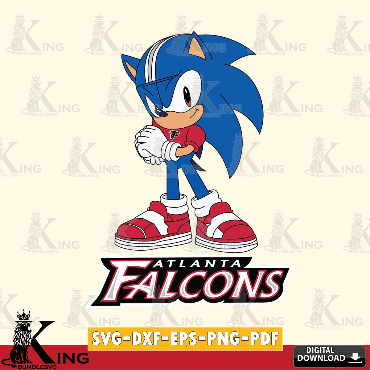 Eye-catching graphic of an Atlanta Falcons Sonic cute Football vector art for engraving, cutting, and printing.