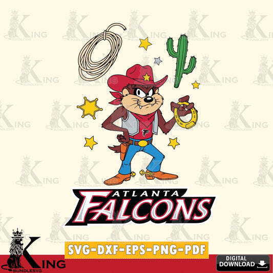 Atlanta Falcons Taz Cowboy Western Cut file  , Digital Download , Instant Download, Looney Tunes svg, Football svg