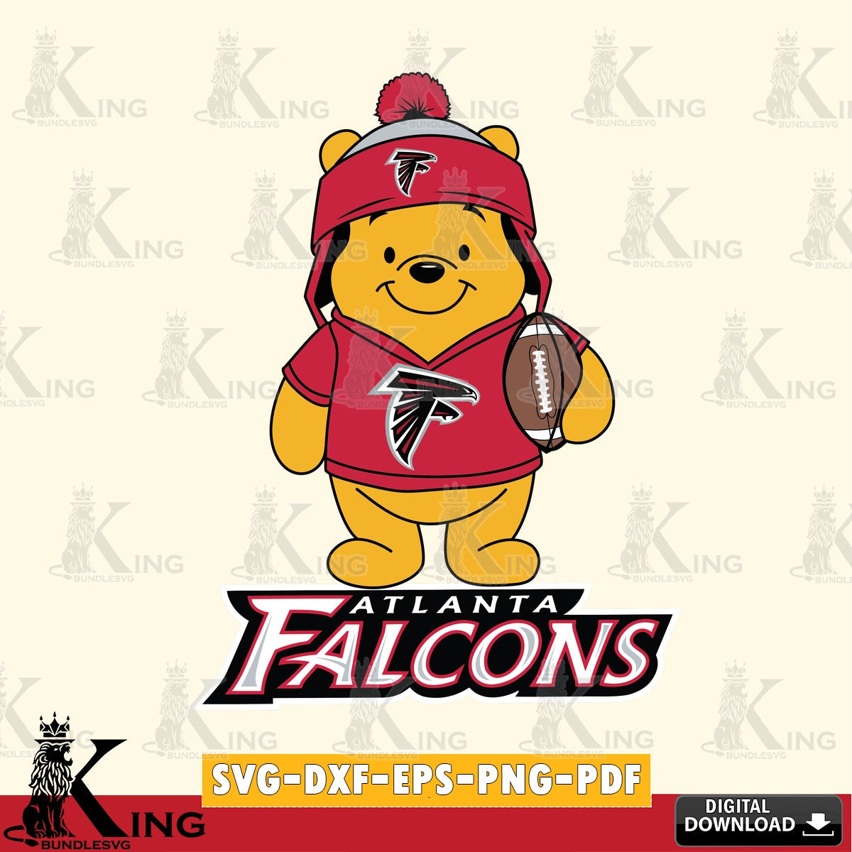 Creative design featuring Atlanta Falcons Winnie the Pooh player football, high-quality vector for DIY scrapbooking and home decor