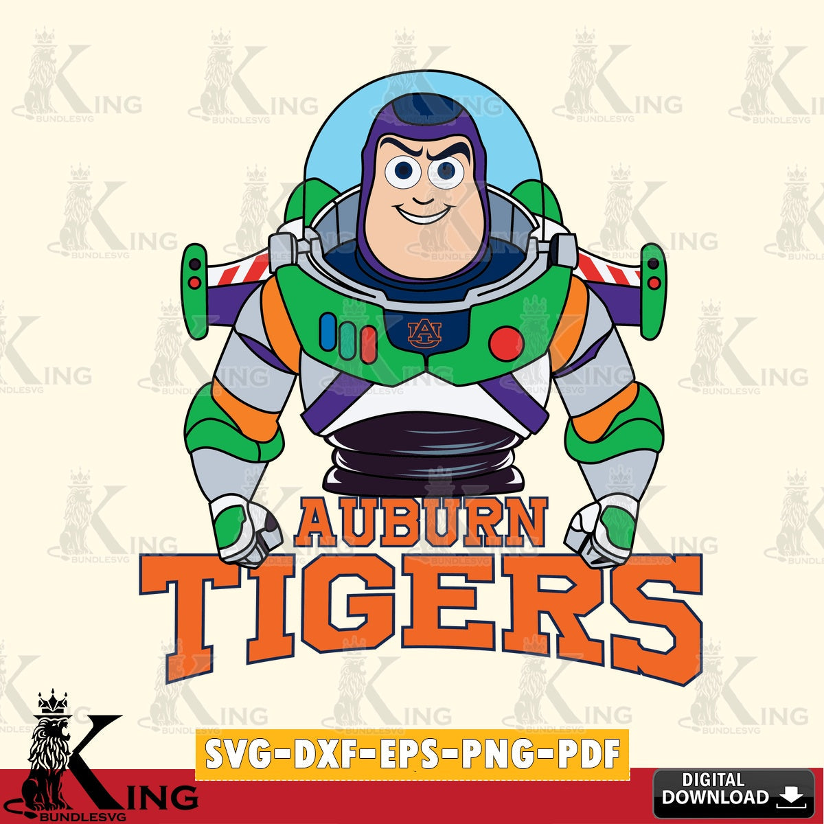 Stylish representation of Auburn Tigers Buzz Lightyear Football, cut file ideal for vinyl projects and T-shirt printing