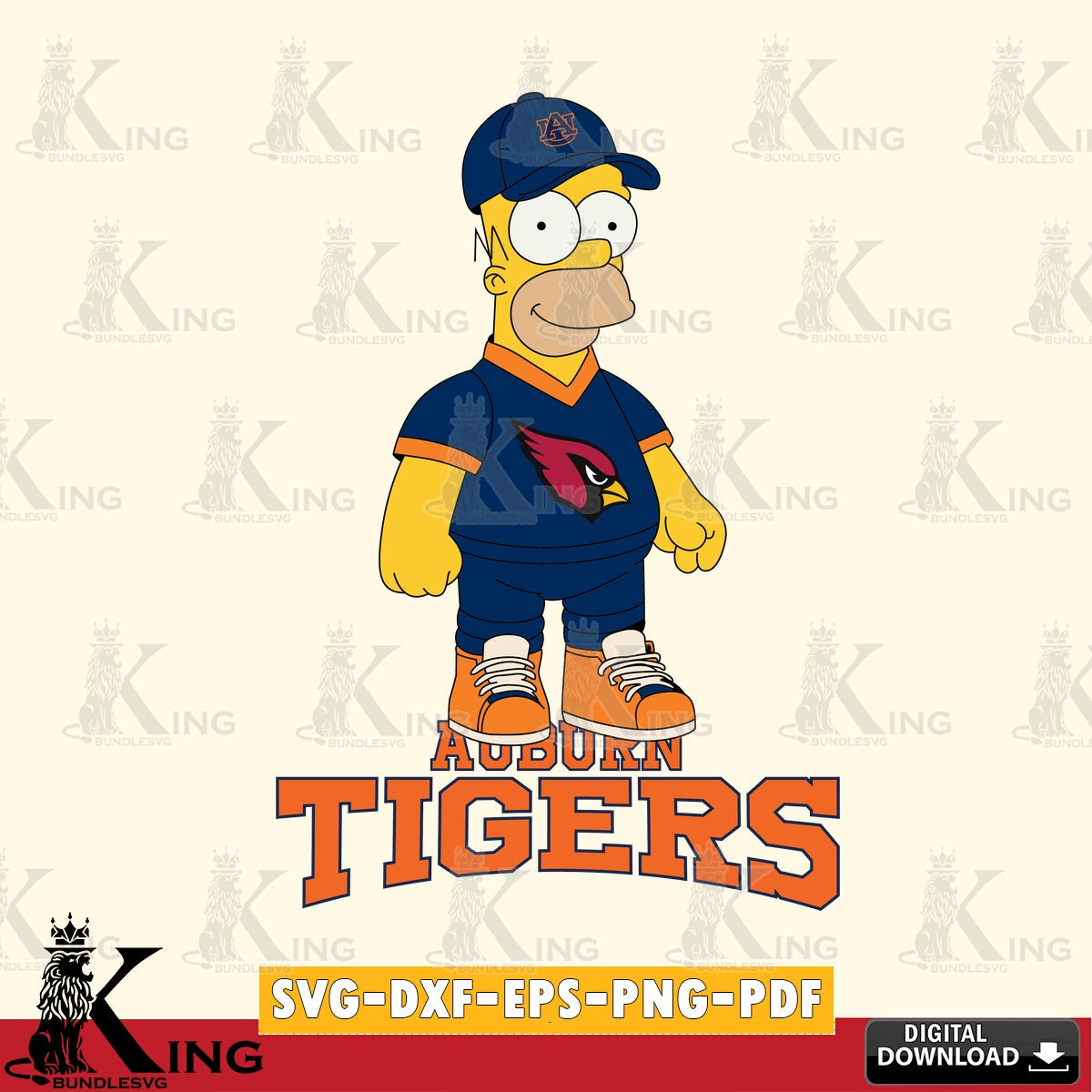 Custom design featuring Auburn Tigers Homer Simpson football, a vector illustration for POD merchandise and apparel
