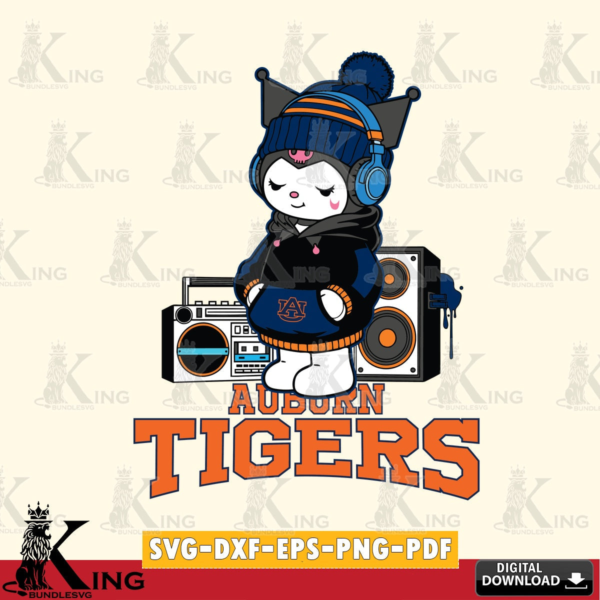 Auburn Tigers Kuromi Football Music SVG file, Cricut, Cut file  , Digital Download , Instant Download, Sanrio svg, Clipart