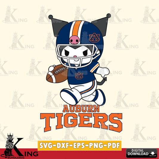 Auburn Tigers Kuromi Football Run SVG file, Cricut, Cut file  , Digital Download , Instant Download, Sanrio svg, Clipart