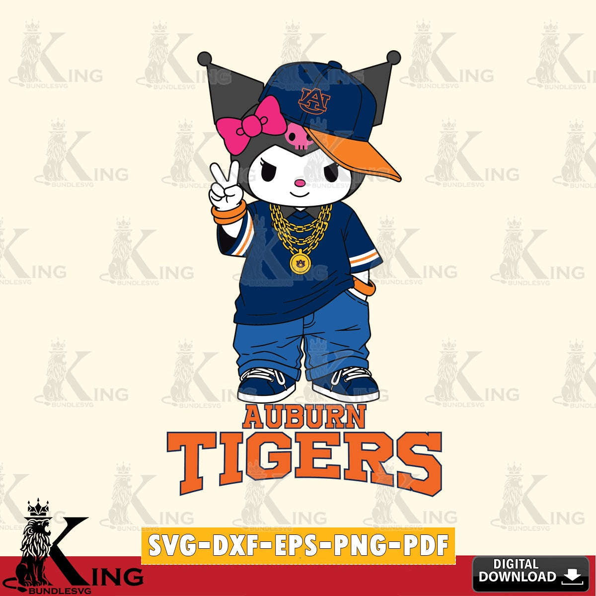 Auburn Tigers Kuromi Streetwear Style SVG file, Cricut, Cut file  , Digital Download , Instant Download, Sanrio svg, Clipart