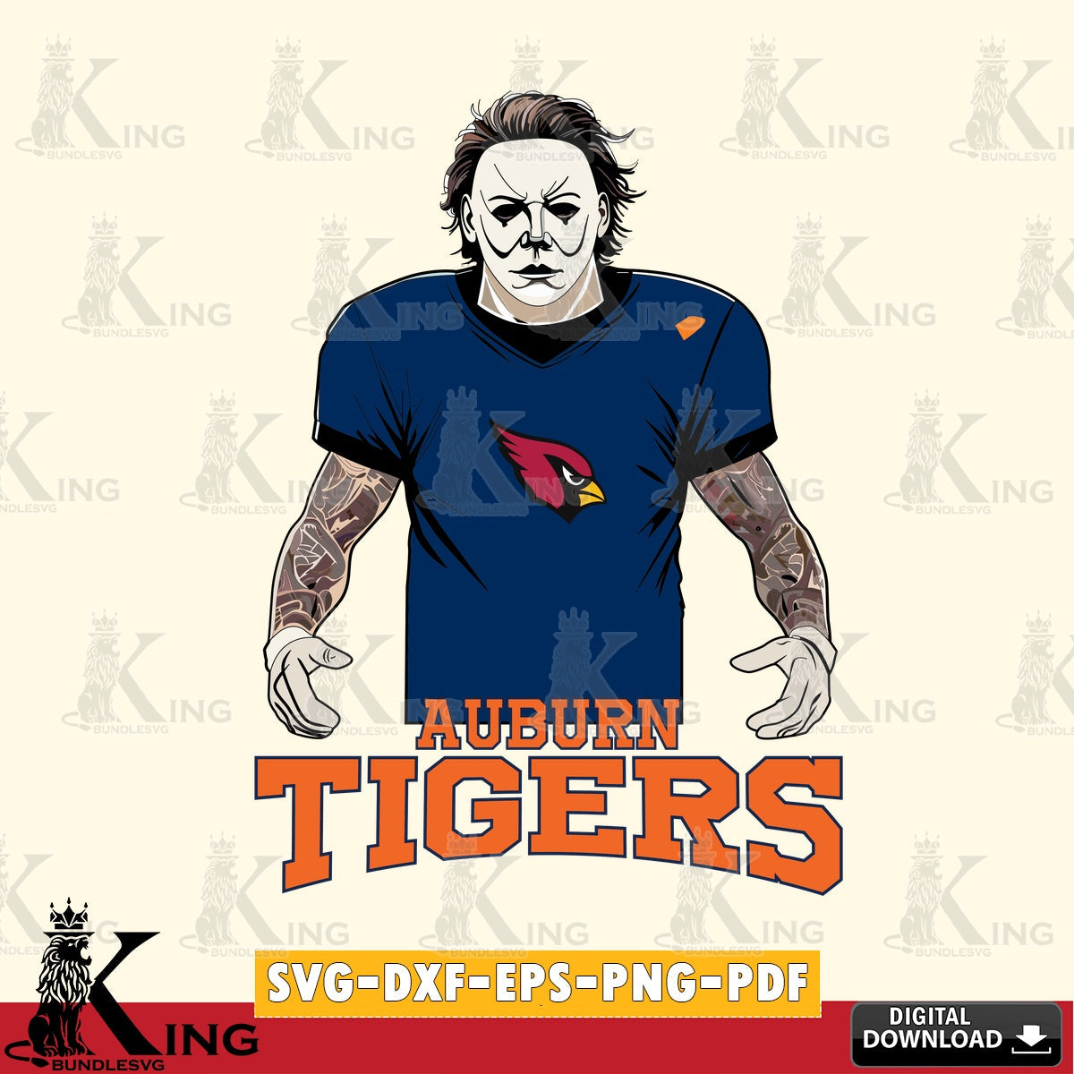 Vector design showing Auburn Tigers Michael Myers tattoo football, a digital file for silhouette cameo and cricut projects